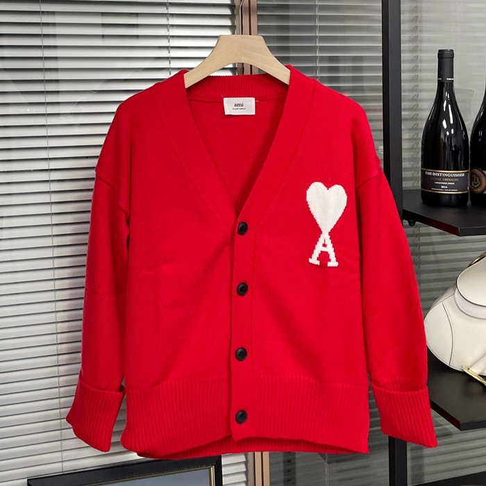 Ami LogoCardigen Red - アーミー2021 ユニセックス LOGO カジュアル カーディガン Ami0226x レッド