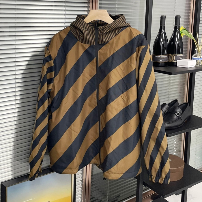 フェンディ メンズ カーキ リバーシブル ジャケット - Khaki - fe537x