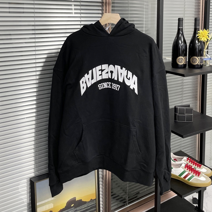 バレンシアガ メンズ ブラック フーディーTシャツ -   - ba693x