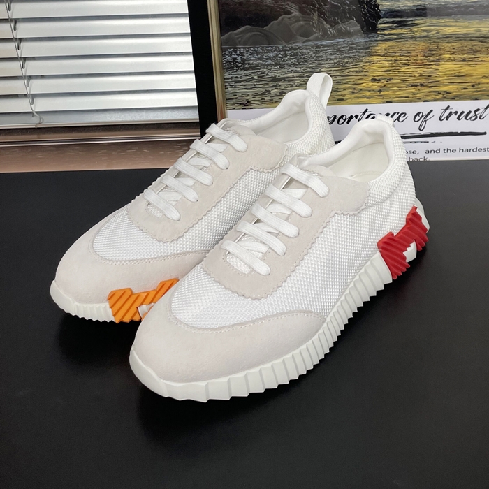 エルメス ユニセックス バウンシング メッシュ ホワイト/レッド/オレンジ スニーカー  - White  - he262x