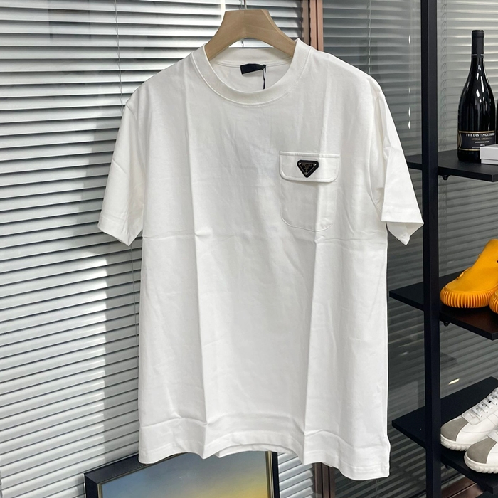 プラダ メンズ クルーネック ホワイト 半袖Tシャツ - White Short sleeved  - pr648x