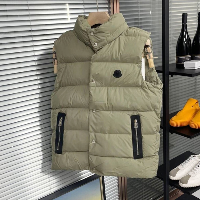 モンクレール メンズ カーキ ダックダウン ベスト - Khaki Best - mo61x