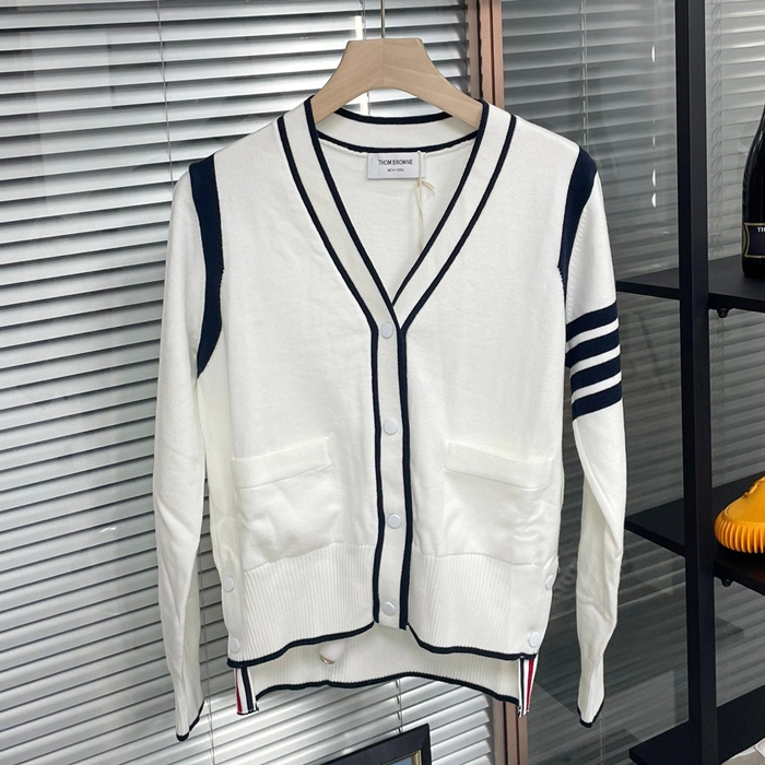トムブラウン メンズ Vネック ホワイト カーディガン - White  - th134x