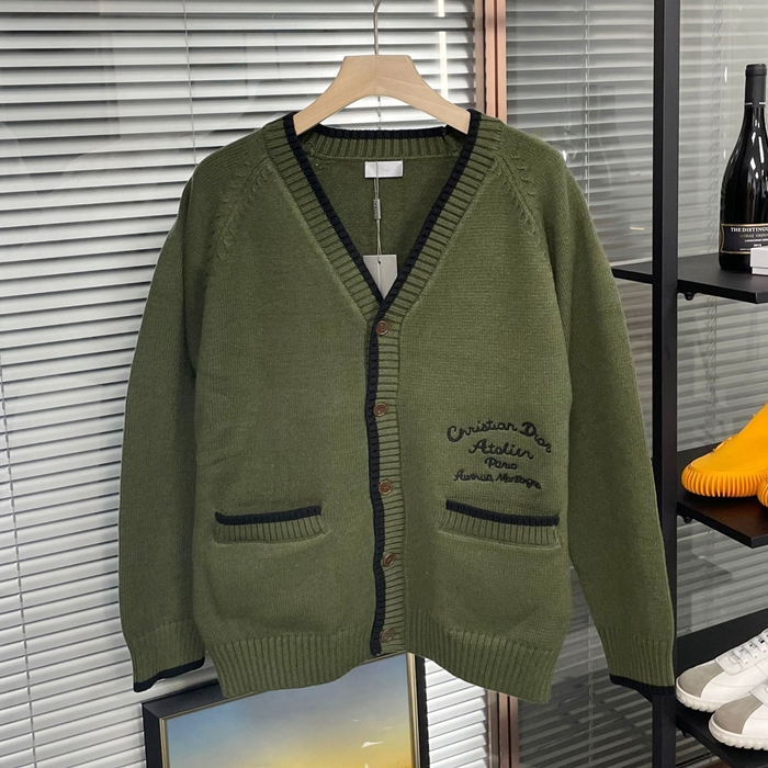 ディオール ユニセックス カーキ Vネック カーディガン - Khaki  - di850x