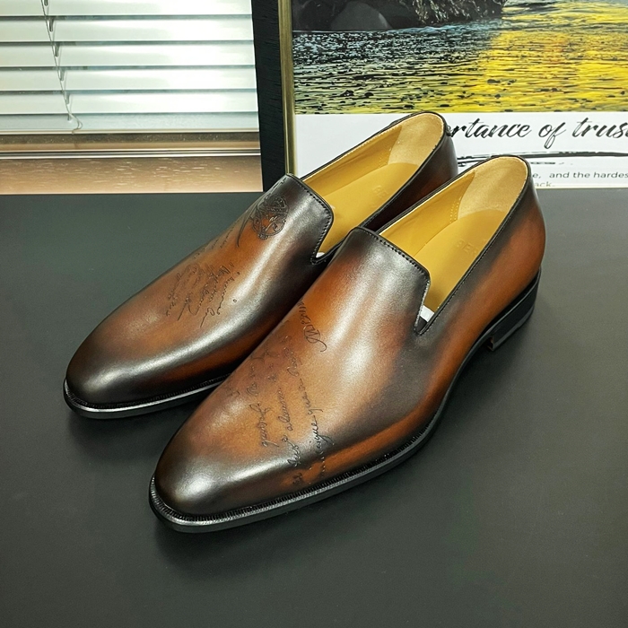 ベルルッティ メンズ レザー スリッポン ドレス シューズ  - Brown  - ber201x