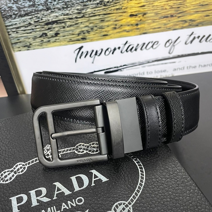 Prada  Belt,3.5cm - プラダメンズレザーベルト,3.5cm,PRABT0052,ブラック