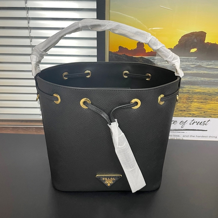 22cm - プラダ レディースレザートート バケットバッグ,22cm,PRAB0316,ブラック