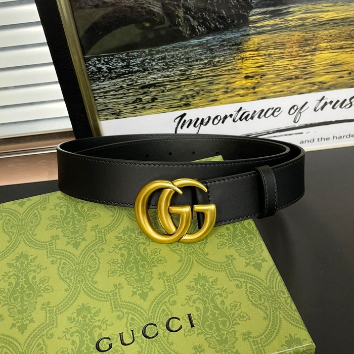 グッチ ユニセックス マルモン GG バックルレザーベルト GUBT0001.Size(3.0/3.5/4.0cm).ブラック