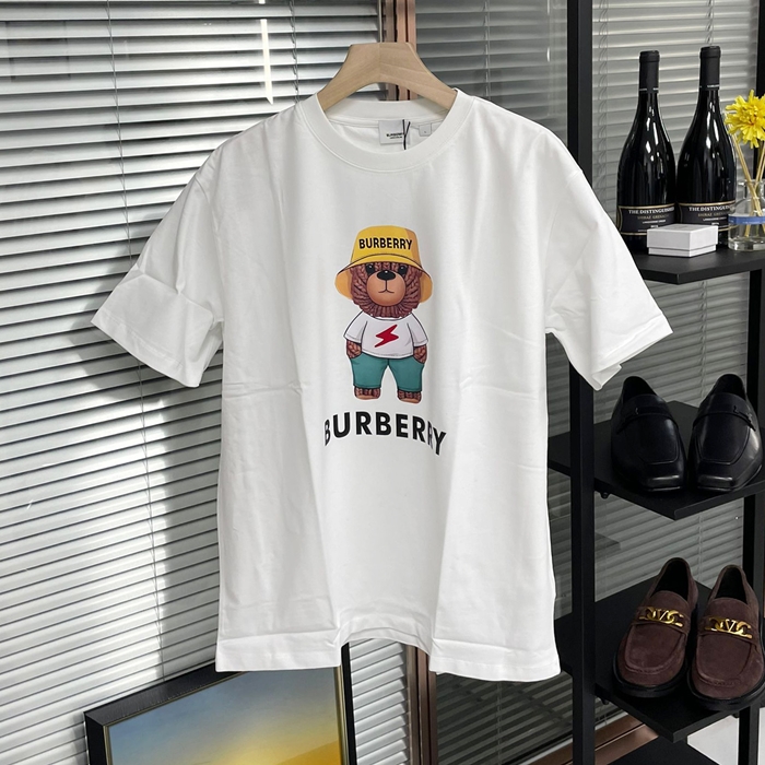 バーバリー メンズ ホワイト クルーネック 半袖Tシャツ - White Short bu176x