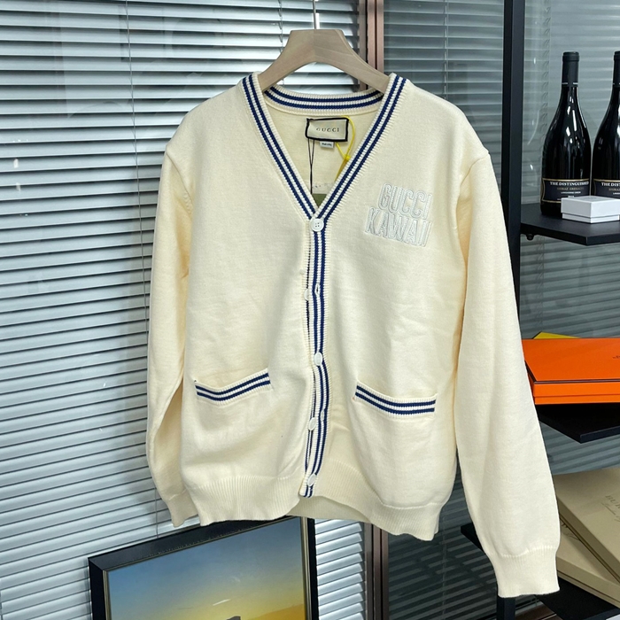 グッチ メンズ ホワイト Vネック カーディガン -White  - gu1126x