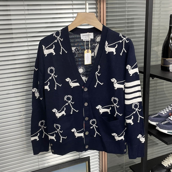 トムブラウン メンズ Vネック ネイビー カーディガン -  - thom0631x