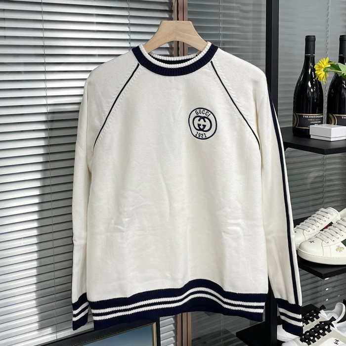 グッチ メンズ ホワイト クルーネック セーター -White  - gu1130x