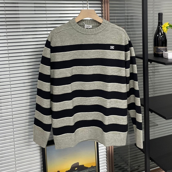 セリーヌ メンズ クルーネック グレー ニット - Gray Knits - ce237x