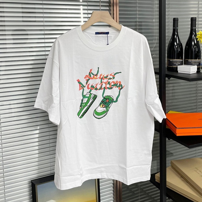 ルイヴィトン メンズ ホワイト クルーネック 半袖Tシャツ -  White Short sleeved  - lv1377x