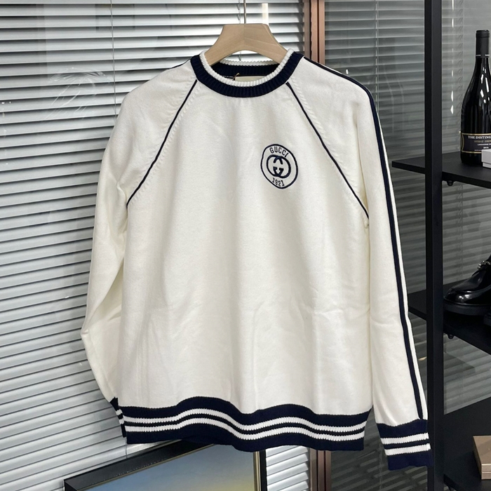 グッチ メンズ ホワイト クルーネック セーター -White  - gu1130x