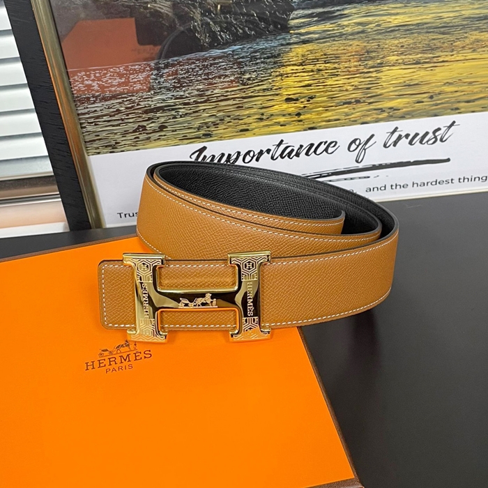  Skin - エルメスメンズ リバーシブル レザー ベルト HERBT0051.Size(3.8cm),ブラウン