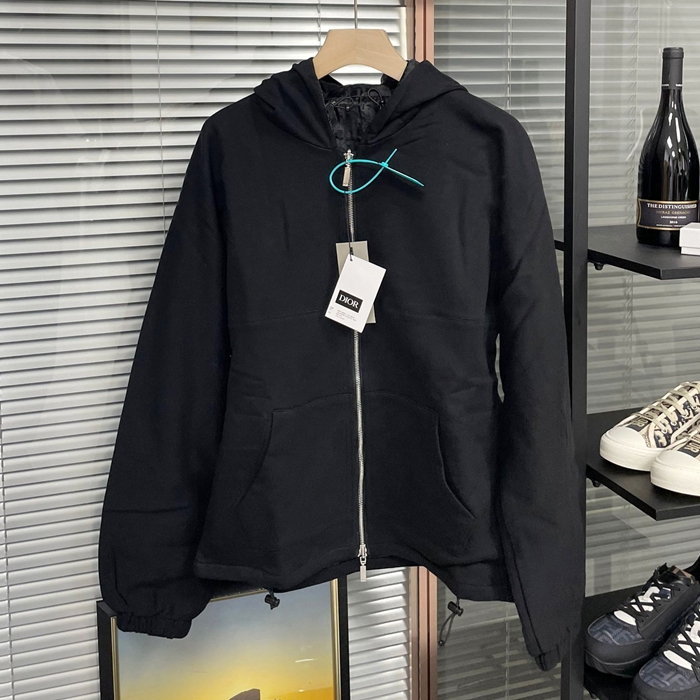 ディオール メンズ ベーシック ブラック ジップアップ フーディーTシャツ -   - dio02158x