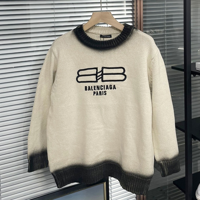 バレンシアガ メンズ クルーネック ニット -  Ivory Knits - ba80x