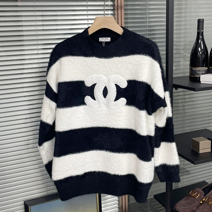 シャネルメンズ ブラック クルーネック セーター - Blkack  - ch573x