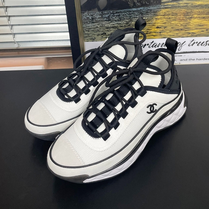 シャネルレディース ミクスドファイバー スニーカー ホワイト ブラック LOGO  -  White  - ch566x