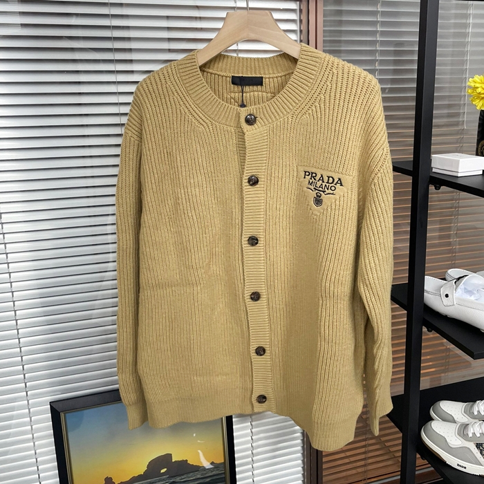 プラダ メンズ グレー Vネック カーディガン - Gray  - pr779x