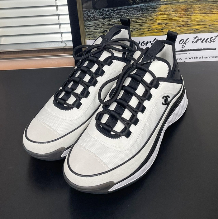 シャネルレディース ミクスドファイバー スニーカー ホワイト ブラック LOGO  -  White  - ch566x