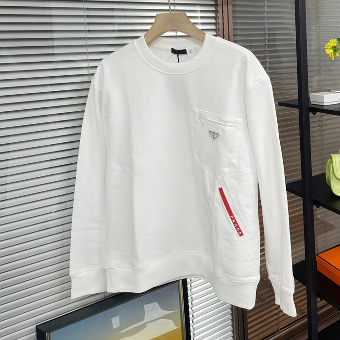 プラダ メンズ クルーネック ホワイト スウェット - White  - pr764x