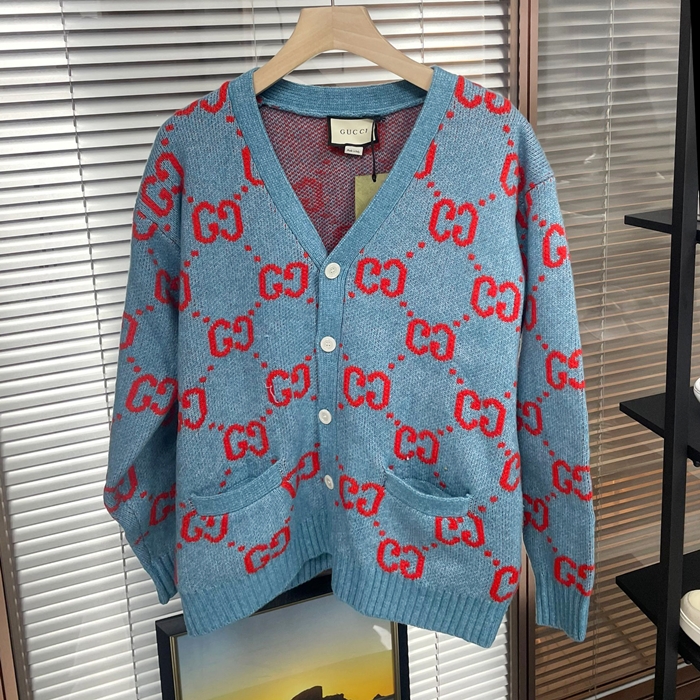 グッチメンズ トレンディ Vネック カーディガン Guc03085x.ブルー
