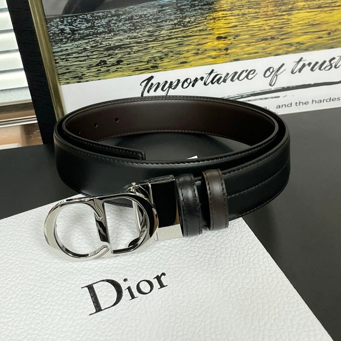  CD Buckle  - ディオールメンズ CD バックルレザーベルト DIOBT0026,Size(3.5CM).ブラック