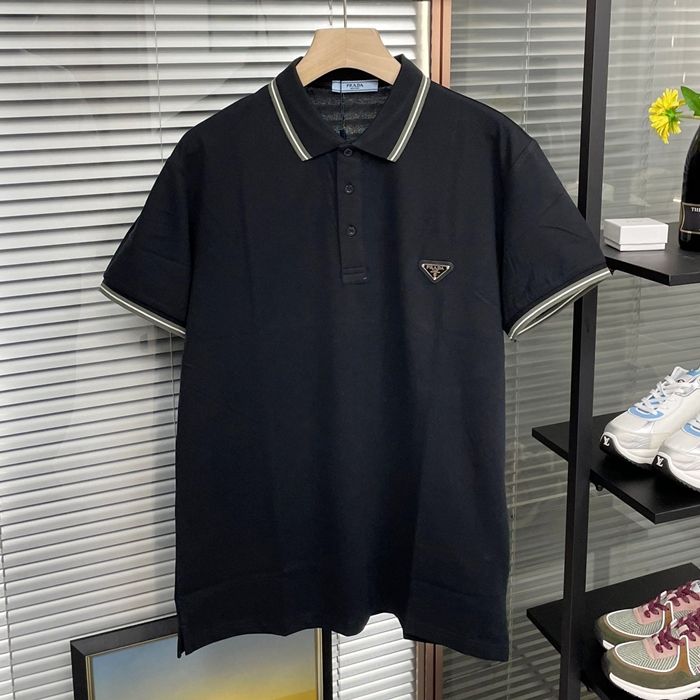 プラダ メンズ ブラック ポロ 半袖Tシャツ - Short sleeved  - pr375x