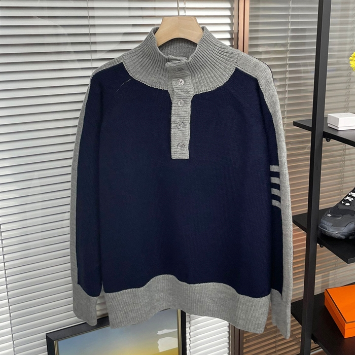 トムブラウン メンズ ネイビー ニット - ThomBrowne Knits - th143x