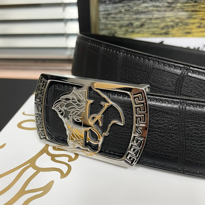  - ヴェルサーチメンズレザーベルト VERBT0013,ブラック,ブラックシルバー