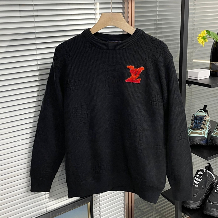    - ルイヴィトンメンズ LOGO クルーネック ウール セーター Lou01624x.Sizeブラック