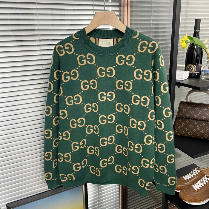 グッチ メンズ グリーン クルーネック ニット -Green Knits - cl76x