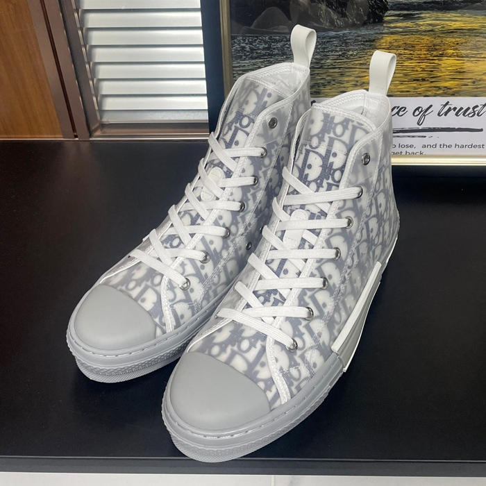 ディオール メンズ B23 トップ オブリーク キャンバス ホワイト/ネイビー スニーカー  -  White  - di718x