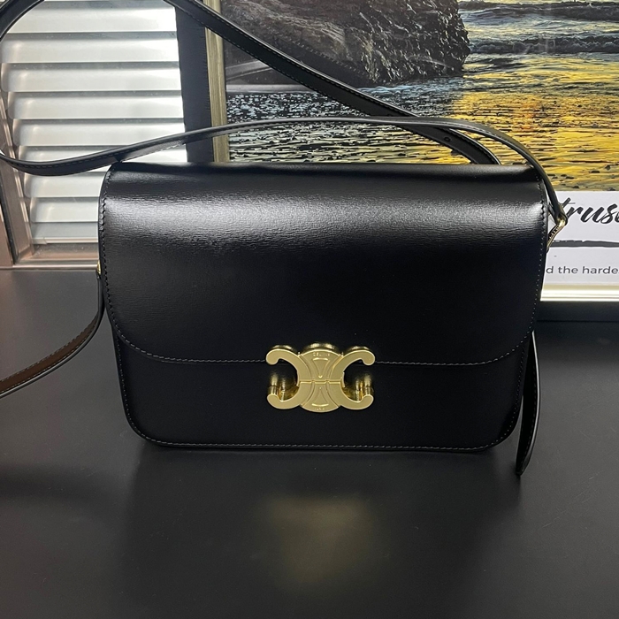 ,22cm - セリーヌレディースレザーショルダーバッグ,22cm,CLNB0649,ブラック