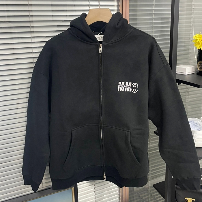 メゾンマルジェラ メンズ カジュアル ブラック ジップアップ フーディーTシャツ -   - mac02860x