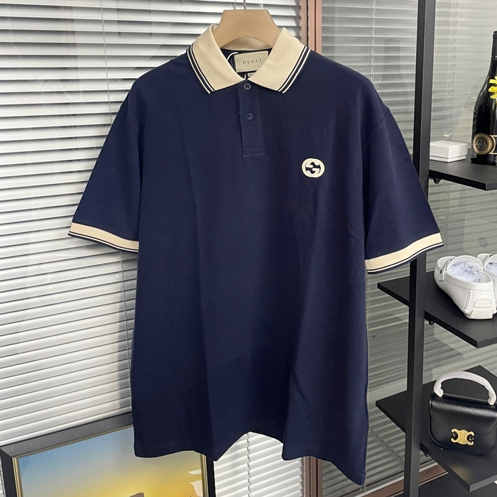 グッチ メンズ ネイビー ポロ 半袖Tシャツ -Short sleeved  - guc96x