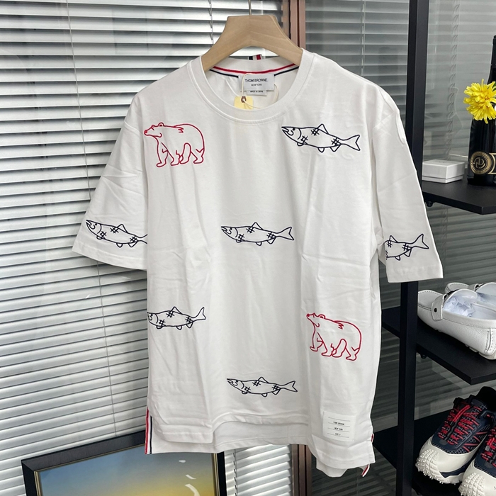 トムブラウン メンズ ホワイト クルーネック 半袖Tシャツ - White  - thom0613x