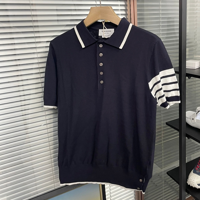 トムブラウン メンズ ネイビー ポロ 半袖Tシャツ -  - th55x