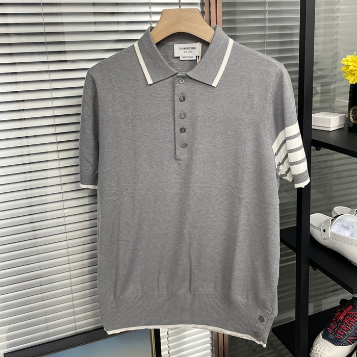 トムブラウン メンズ グレー ポロ 半袖Tシャツ - Gray  - th54x