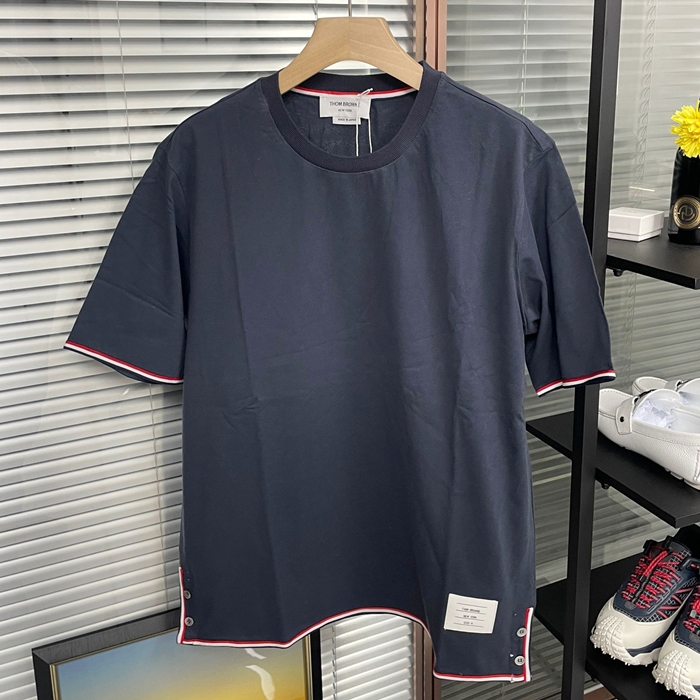 トムブラウン メンズ クルーネック ネイビー 半袖Tシャツ -  - th44x