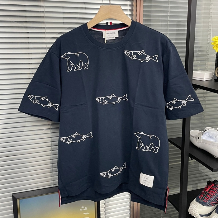 トムブラウン メンズ ネイビー クルーネック 半袖Tシャツ -  - thom0611x