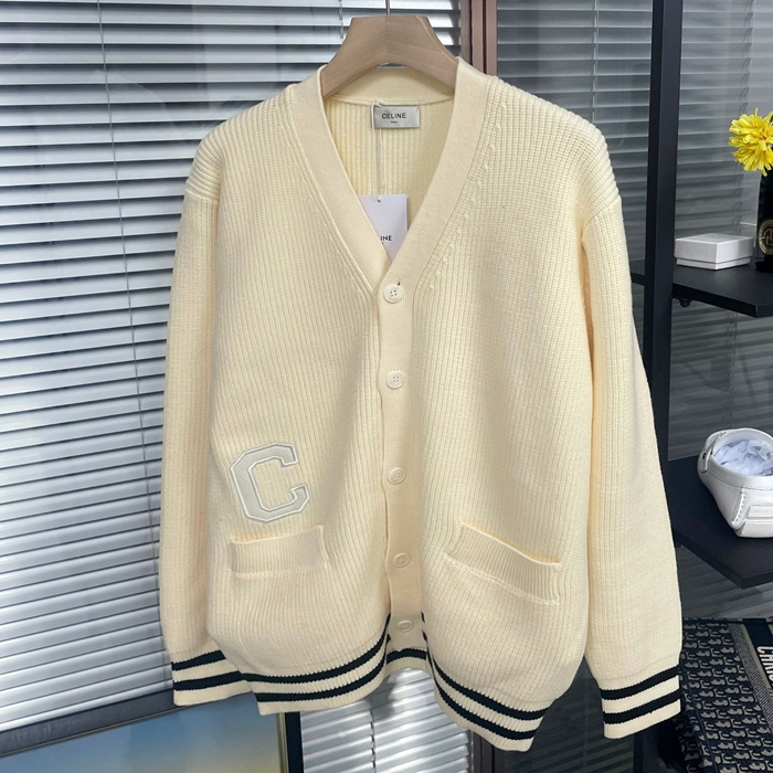 セリーヌ ユニセックス アイボリー Vネック カーディガン - Celinevory  - ce265x