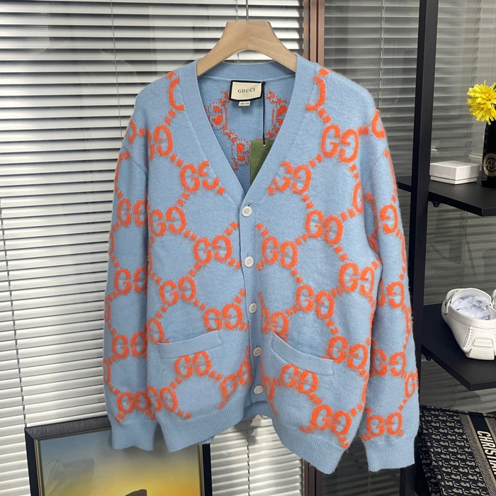 グッチ メンズ ブルー Vネック カーディガン -  - guc95x