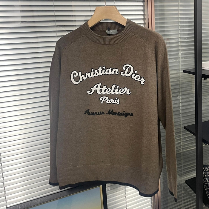 ディオール メンズ カーキ クルーネック ニット -  Khaki Kntis - fa45x