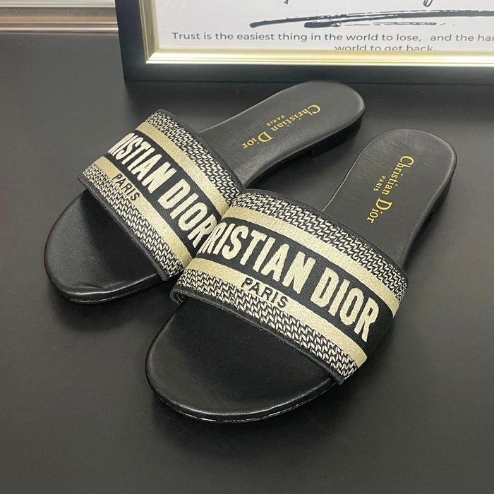  Embroidery Slipper,DIOS0365 - ディオールレディース  スリッパブラック