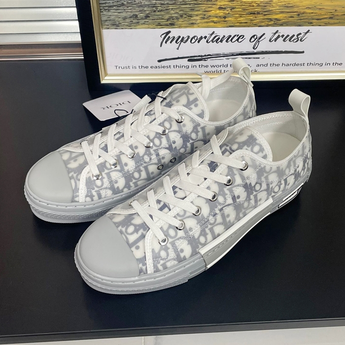 ディオール メンズ B23 ロー タップ オブリーク キャンバス ホワイト/ネイビー スニーカー  -  White  - di717x