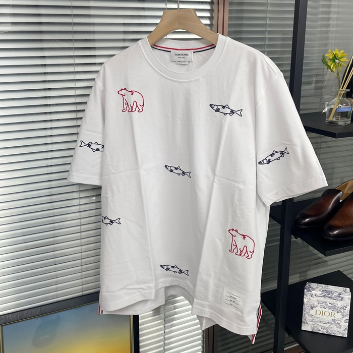 トムブラウン メンズ ホワイト クルーネック 半袖Tシャツ - White  - thom0613x