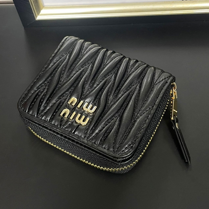 - ミュウミュウレザー レディース 二つ折り財布 MIUW0001,ブラック